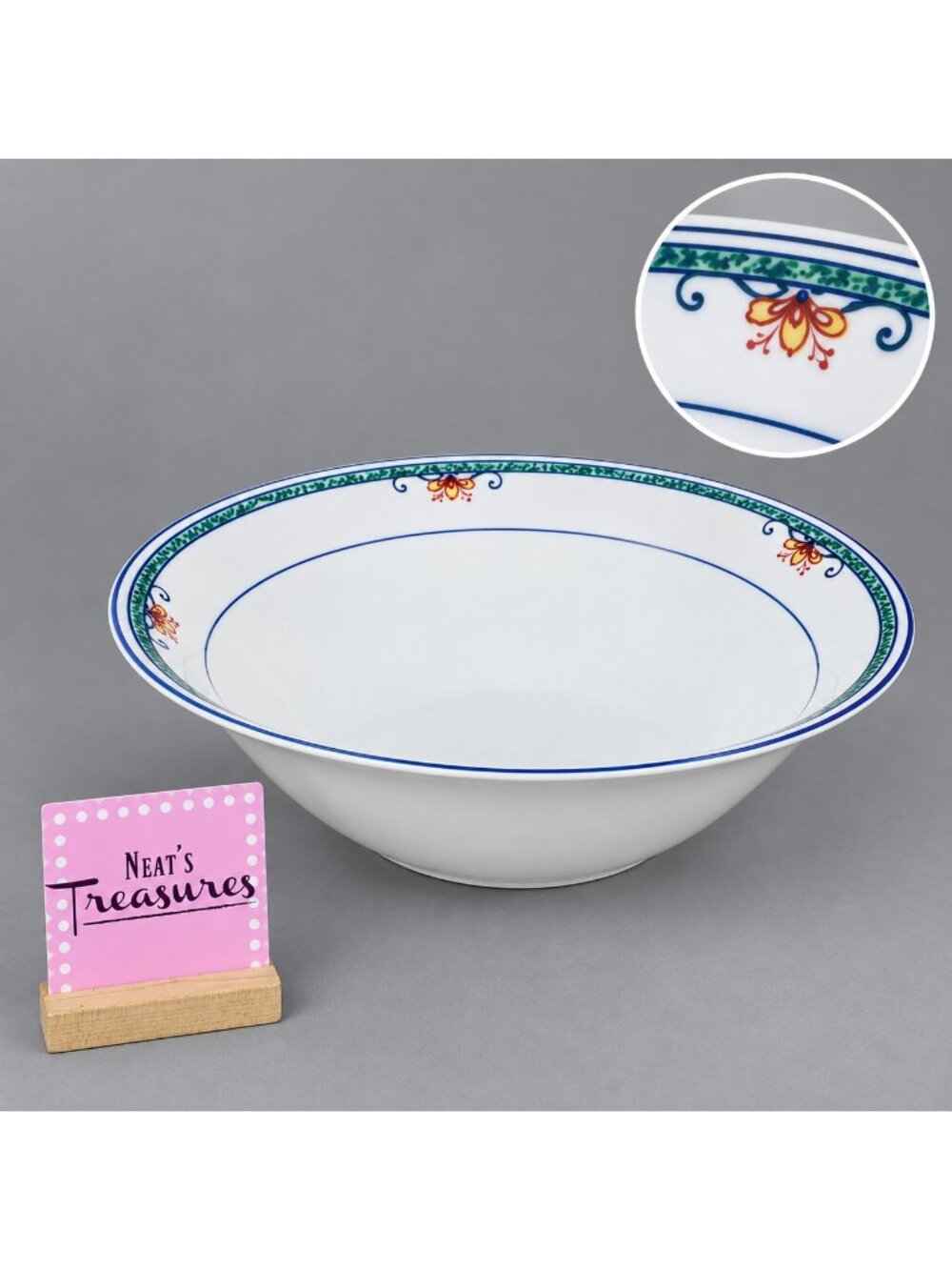 PTS Interior PORTUGUESE TILE Red Yellow Flowers Porcelain Round 10" Serving Bowl